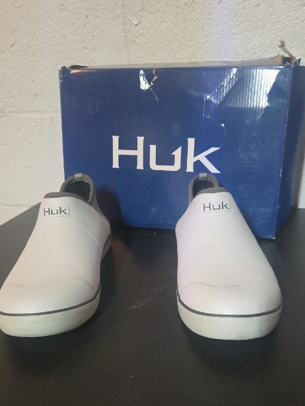 Huk Men’s Rouge Wave White and Gray Slip-On Boat Shoes